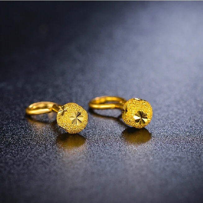 

Pure 999 24K Yellow gold Stud Carved Ball Earrings 1.34g