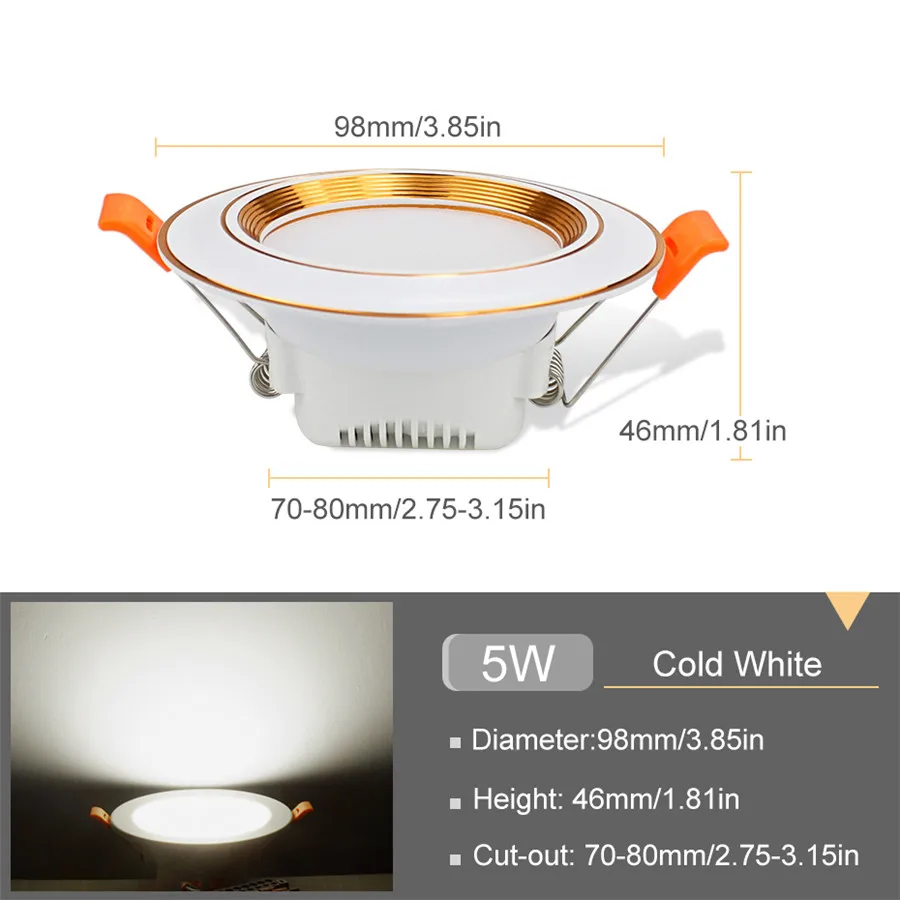 5W Cold White Светодиодный светильник 3 Вт 5 Вт 9 Вт 12 Вт 20 Вт круглый светодиодный светильник 220 в 230 в 240 В светодиодный светильник для спальни и кухни - Испускаемый цвет: 5W Cold White
