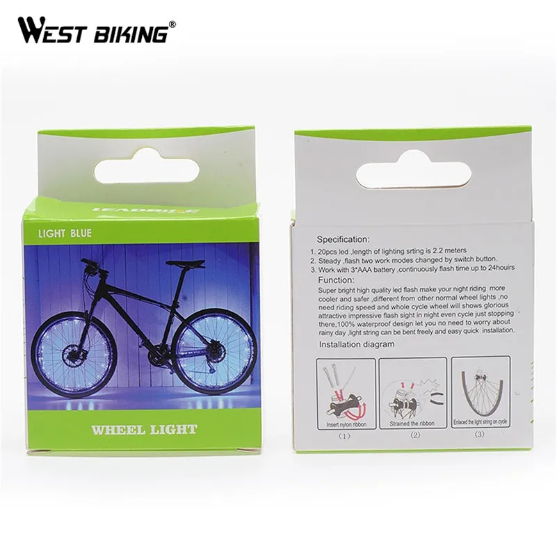 WEST BIKING 1 шт. MTB велосипеда 2,2 м светодиодный колесный велосипед спица светильник Хот Вилс Водонепроницаемый зарядка через usb Bicicleta светодиодный ось велосипеда светильник