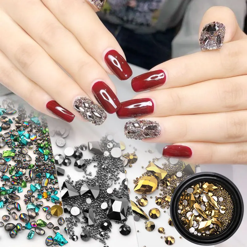 1Box Mixed Colorful Rhinestones For Nails 3D Chameleon Stones Gravel Glass Crystal Micro Beads Charm DIY UV Nail Art Decorations | Красота и