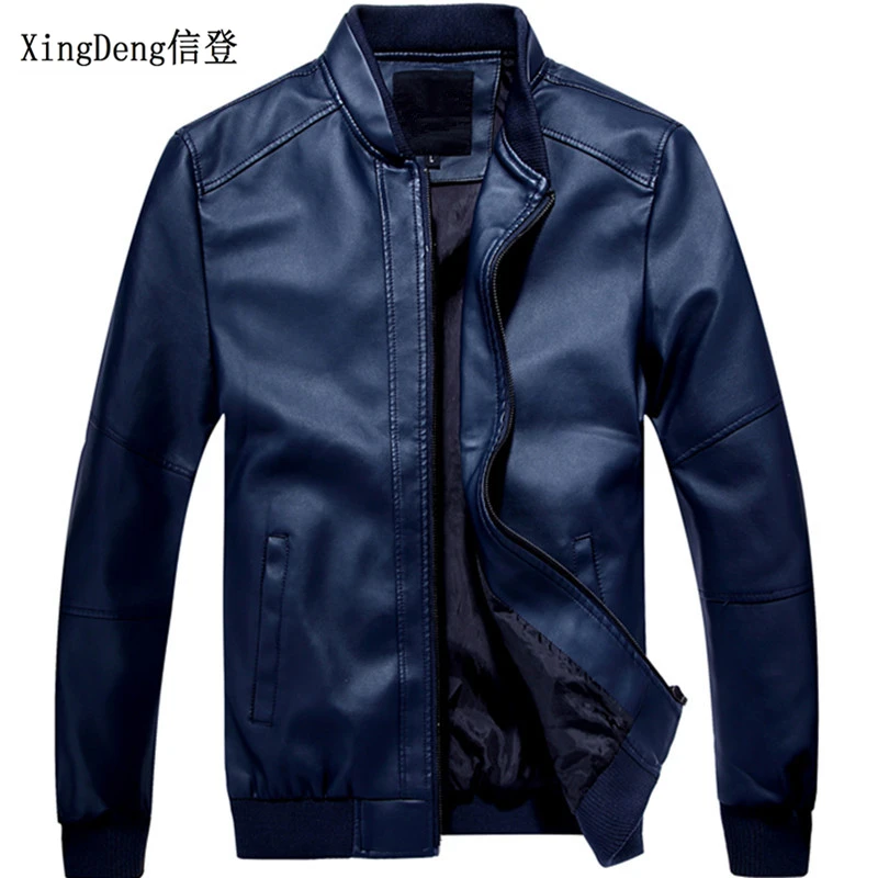 XingDeng New fashion Waterproof Zipper top jacket men brand moto biker PU leather mens stand neck jackets coats plus 3xl | Мужская