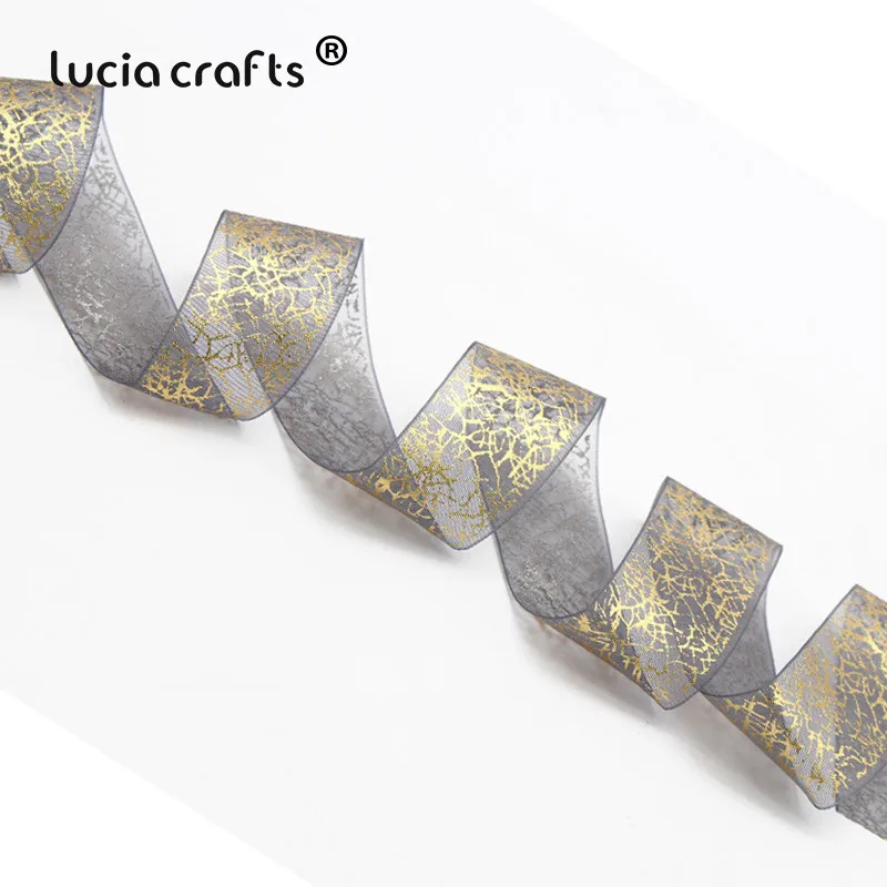 Lucia crafts 25 мм Печатная органза ленты для свадьбы Подарочная упаковка декор материал DIY шитье и бант для волос аксессуары P0102 - Цвет: C5 Grey 5y