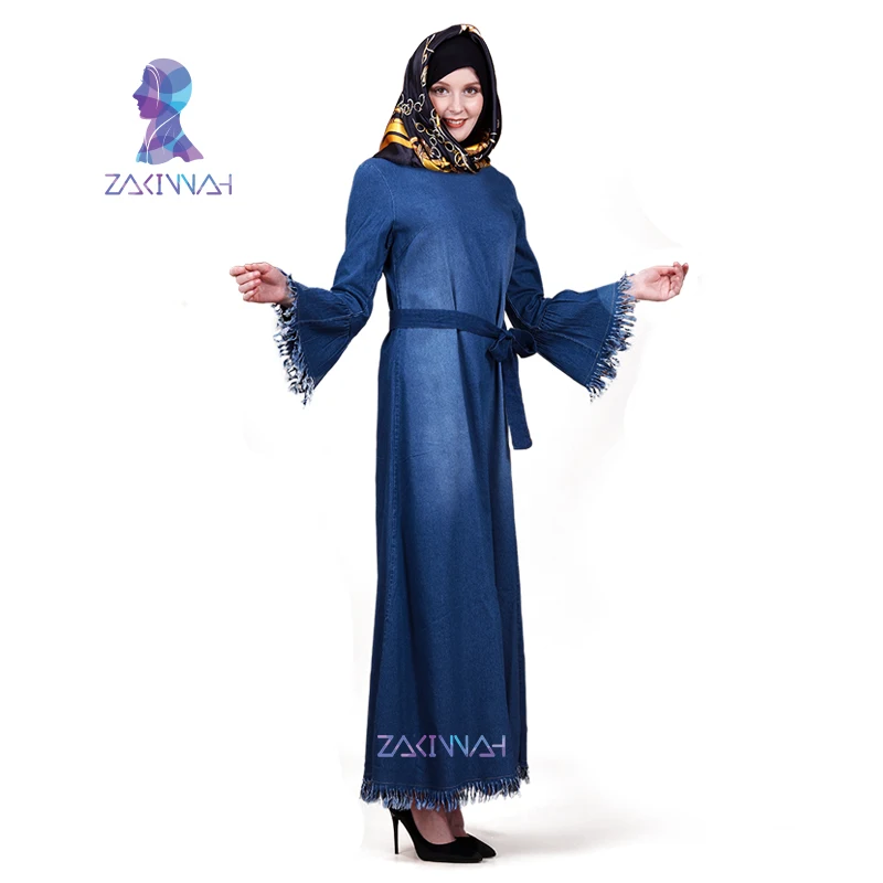 ZK014 модный джинсовый костюм, накидка, Восточный халат Турецкая абайа исламский, мусульманский платье Абая для женщин мусульманская одежда для Дубай Костюмы