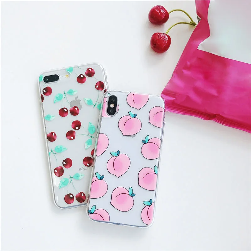 Cute Fruits Peach Phone Case For iPhone 7 8 Plus X Transparent Soft TPU Back Cover Pink Fashion Cases |