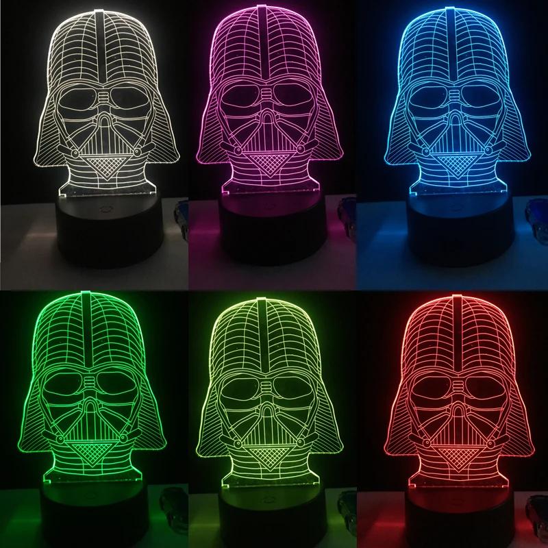 Мультфильм звезда черный воин Дарт Вейдер 3D лампа светодиодный USB Ночная Атмосфера свет многоцветный сенсорный пульт дистанционного освещения пеленальный столик