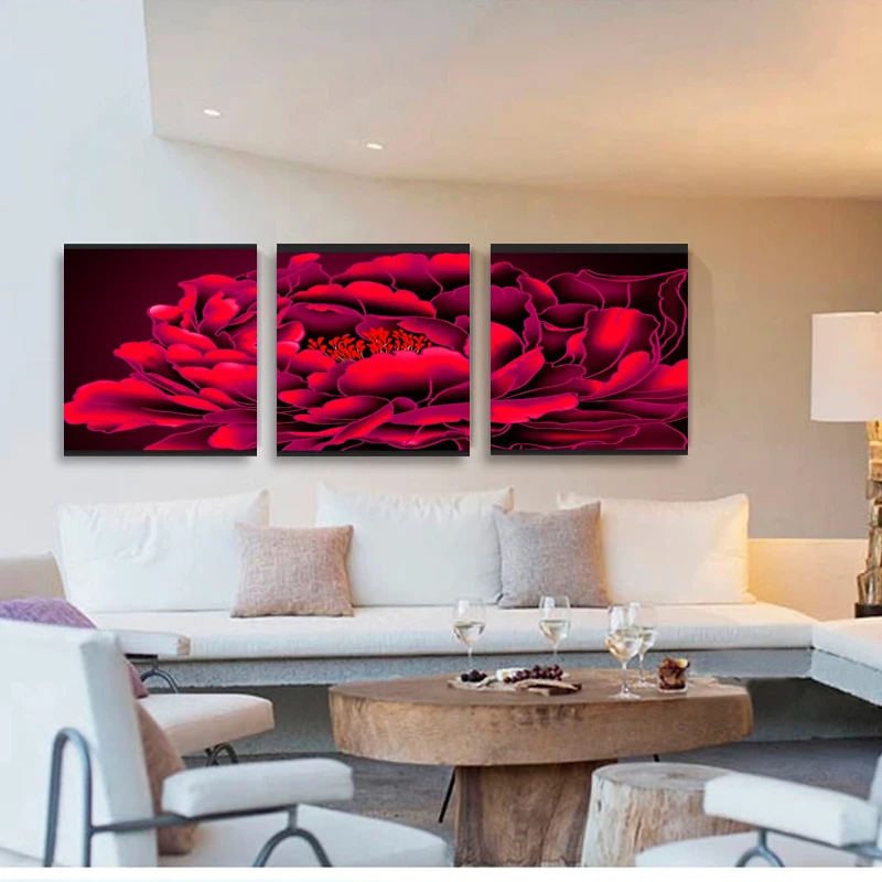 

Картина на холсте «Пион», 3 панели, без рамки