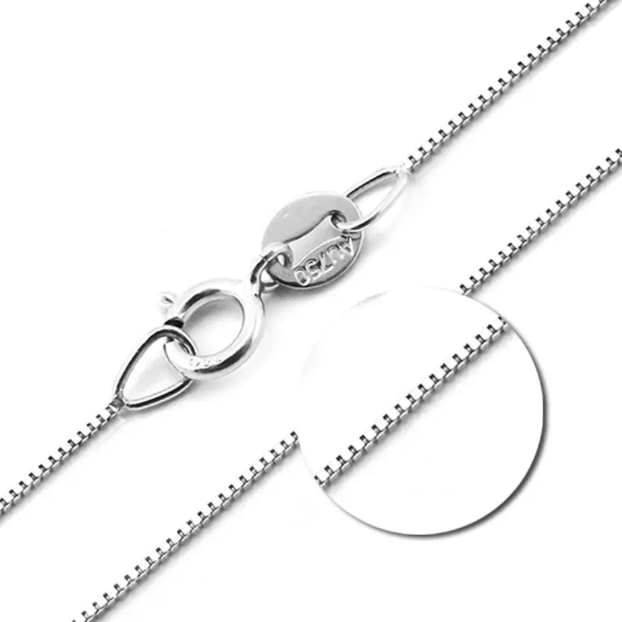 

Solid 18K White Gold Necklace Classic 0.8mm Plain Box Link Chain 45cm/40cm Length(very thin)