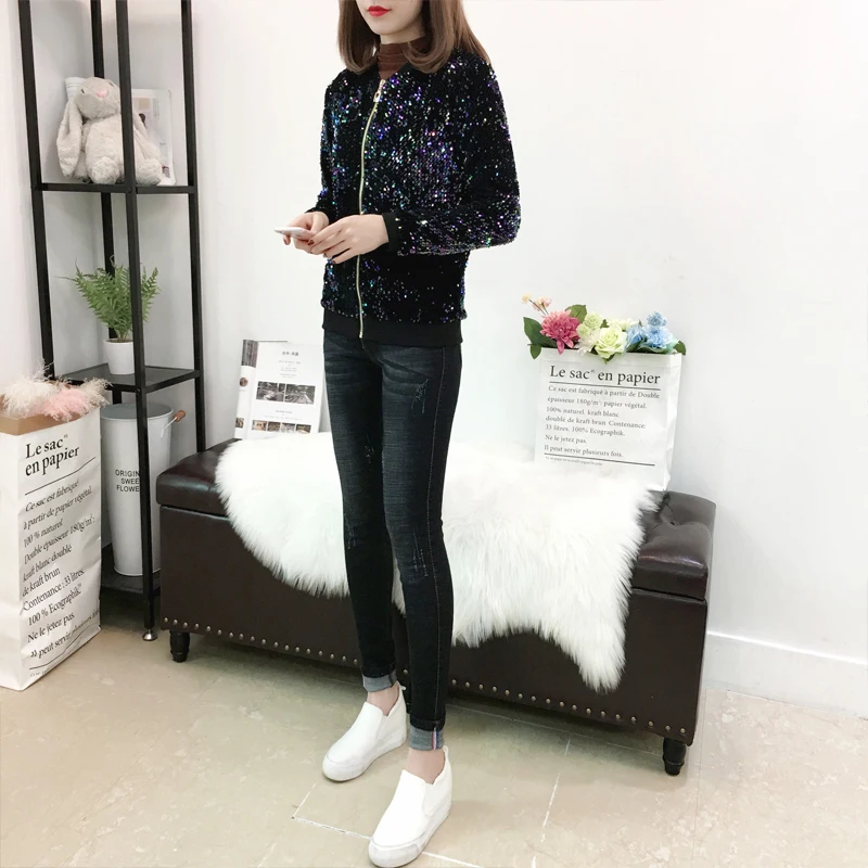 LXMSTH Женская куртка с блестками большие размеры весна осень куртки Бомберы