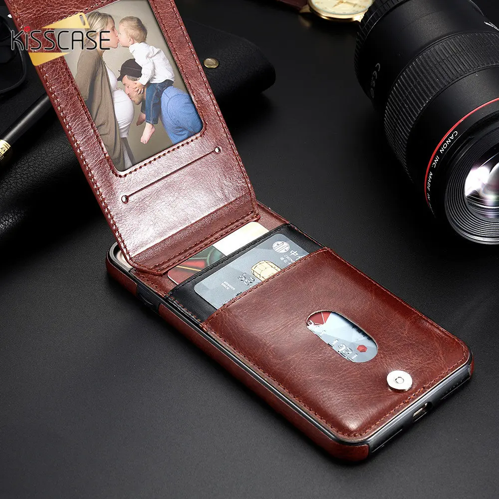 KISSCASE Vertical Flip Card Holder Leather Case For iPhone 14 13 12 11Pro Max Wallet Phone Case for iPhone 14 XR XS X 8 7 6 Plus