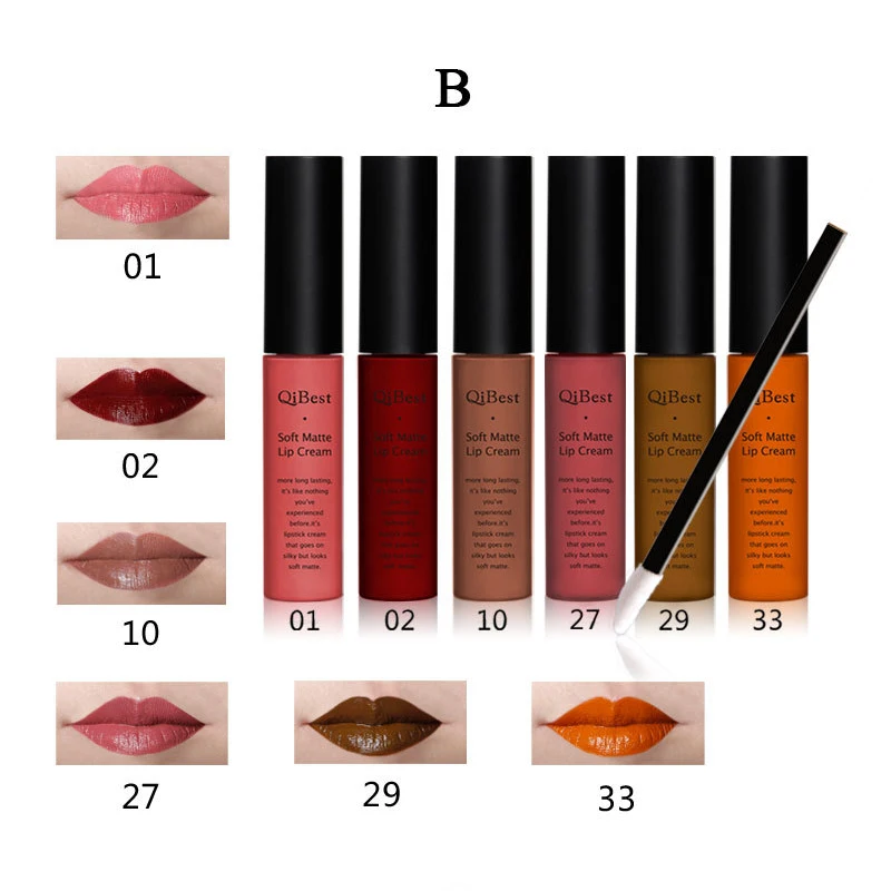 QiBest 12 PCS Set Colorful Pro Waterproof Tint Lip Gloss Long-lasting Matte Red Lipsticks Wholesale Punk Makeup Cosmetics Q1617 |
