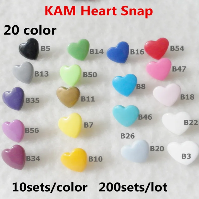 200 heart Сюрприз!(20 цветов смешанные) 200 комплекты Размеры 20 T5 Кам Звезда Сердце Форма Глянцевая Пластик снимки Пуговицы Крепежи для подгузников - Цвет: 200 heart