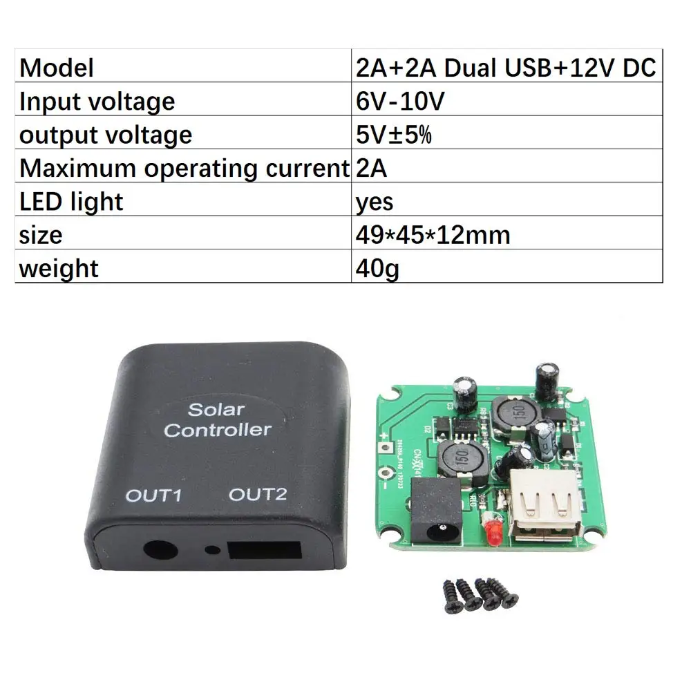 5V2A USB-12VDC USB, зарядное устройство солнечной Мощность Зарядное устройство регулятор с источником питания от постоянного тока, 6 V-20 V 18V 5V 2A Max для Панели солнечные понижающий модуль с винтом нержавеющей стали солнечные Мощность Зарядное устройство - Цвет: 5V2A USB-12VDC
