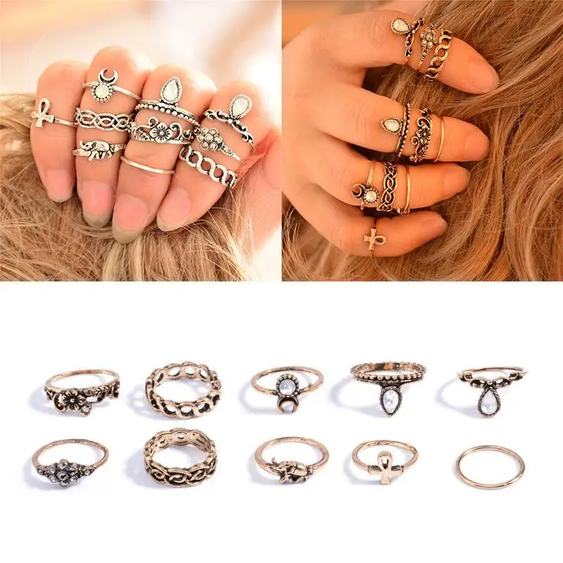 Набор Колец средней длины в богемном стиле 10 шт./лот винтажные цыганские кольца