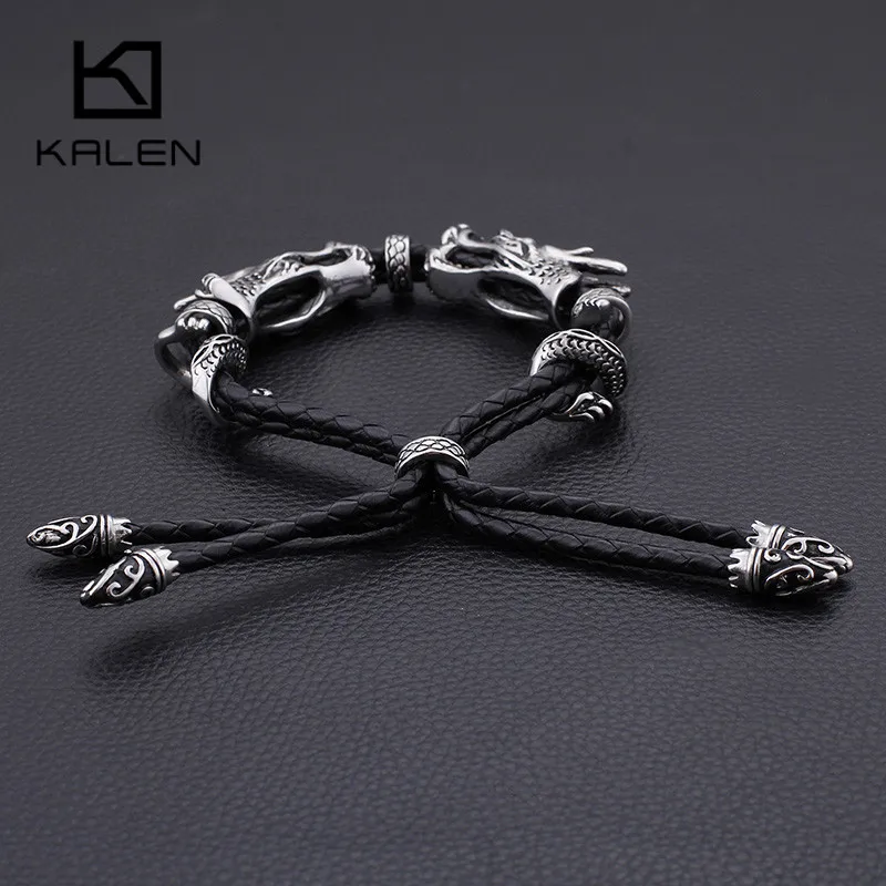 Новый Двухслойный Кожаный Регулируемый браслет KALEN мужской из нержавеющей стали