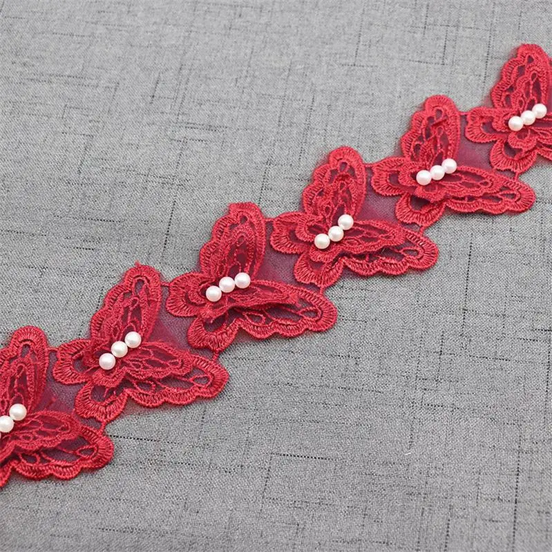dark red H032 бабочка цветок растворимый органзы кружево отделка Вязание свадебные вышитые DIY ручной работы лоскутное Ленточные швейные принадлежности ремесло - Цвет: dark red