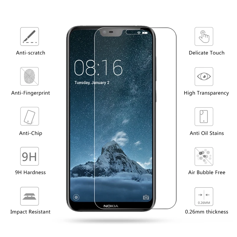 2.5D 0 26 мм 9H Премиум Закаленное стекло для Nokia X6 5 8 дюйма Защитная пленка | Мобильные