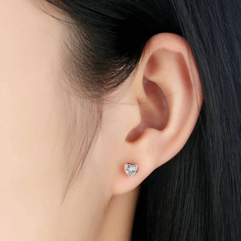 100% 925 Sterling Silver Heart Clear CZ Stud Earrings For Women for Woman Female Zircon Brincos Fashion Jewelry Gift | Украшения и