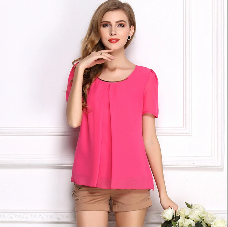 New 2015 Summer fashion women Loose Big size chiffon casual vintage Blouses O neck Pullover summer short sleeve shirts WSH0021|blouses black and
