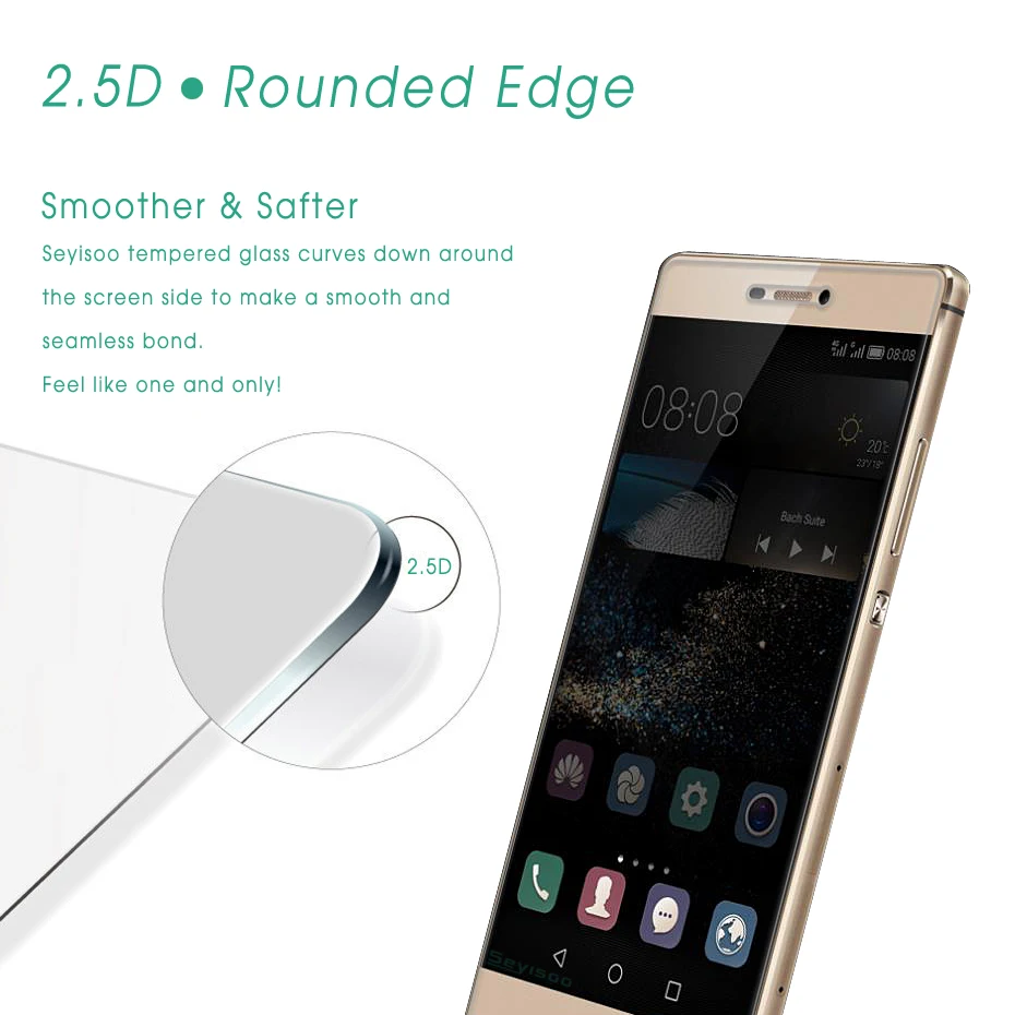 

[2 Pack] 100% Original Seyisoo Premium Real 2.5D 0.3mm 9H Tempered Glass Screen Protector For Huawei P8 Huaweip8 Toughened Film