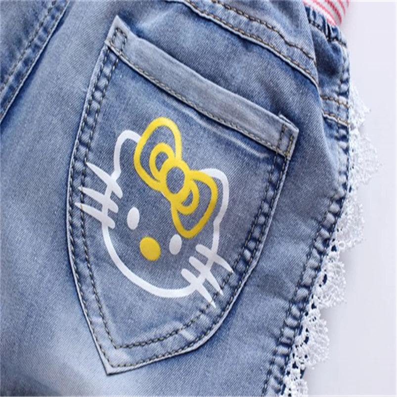 Детские джинсовые шорты 1 шт. летние кружевные с мультяшным рисунком для