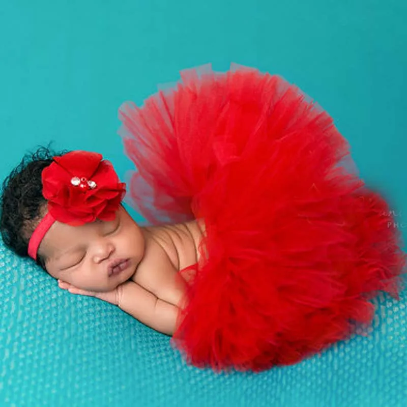 Пышная юбка-пачка и повязка на голову для новорожденных Клюквенная/винная TS032 16