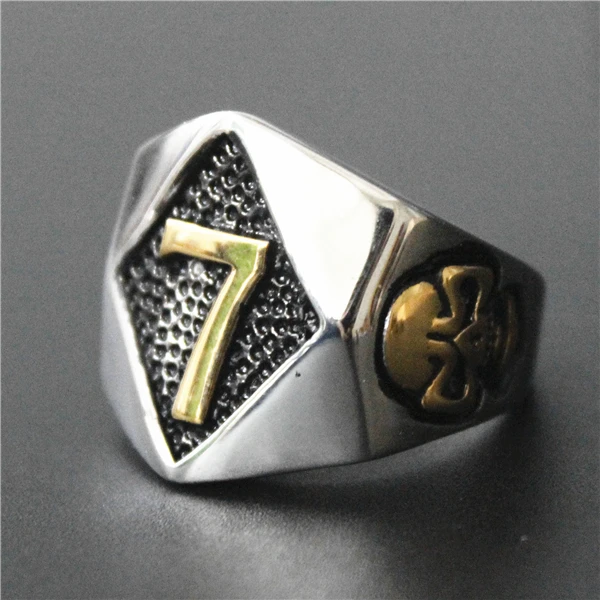 Прямая поставка Крутое модное байкерское кольцо размеров 7 17 с золотым номером из