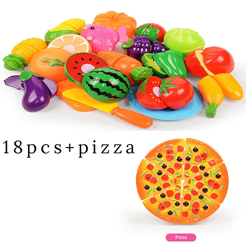 18PCS with PIZZA Детский игрушечный миксер, игрушки для игр, резка фруктов, растительная пища, миниатюрный игровой домик, обучающая игрушка, подарок для девочек - Цвет: 18PCS with PIZZA
