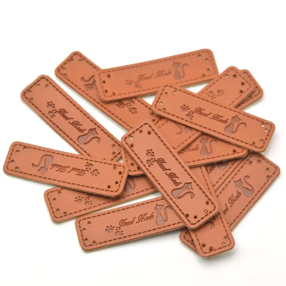 

KALASO Wholesale 30pcs Cat Handmade Labels for Clothes Garment PU Leather Labels Hand Made Tags Jeans Bags Shoes Sewing Supplies