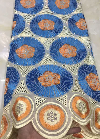 orange blue Nigerian Lace fabrics 2019 African Swiss Voile High Quality in Switzerland For Wedding EM017 | Дом и сад