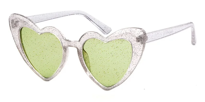 clear green Новинка, модные женские солнцезащитные очки с сердечком, блестящие линзы, яркие цветные очки, Классическая кристальная оправа Kurt Cobain UV400 - Цвет линз: clear green