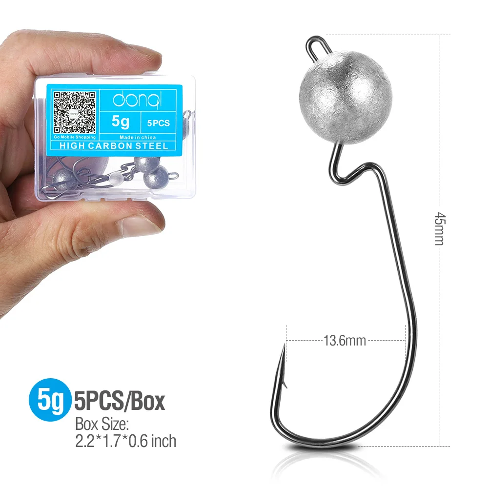 5g 5pcs DONQL 5/10 шт. широкая заводная рукоятка офсетная печать свинцовый крючок для рыбалки Jig Head рыболовный крючок для Мягкая приманка в виде червей 3,5g-14g колючий карп рыболовные крючки - Цвет: 5g 5pcs