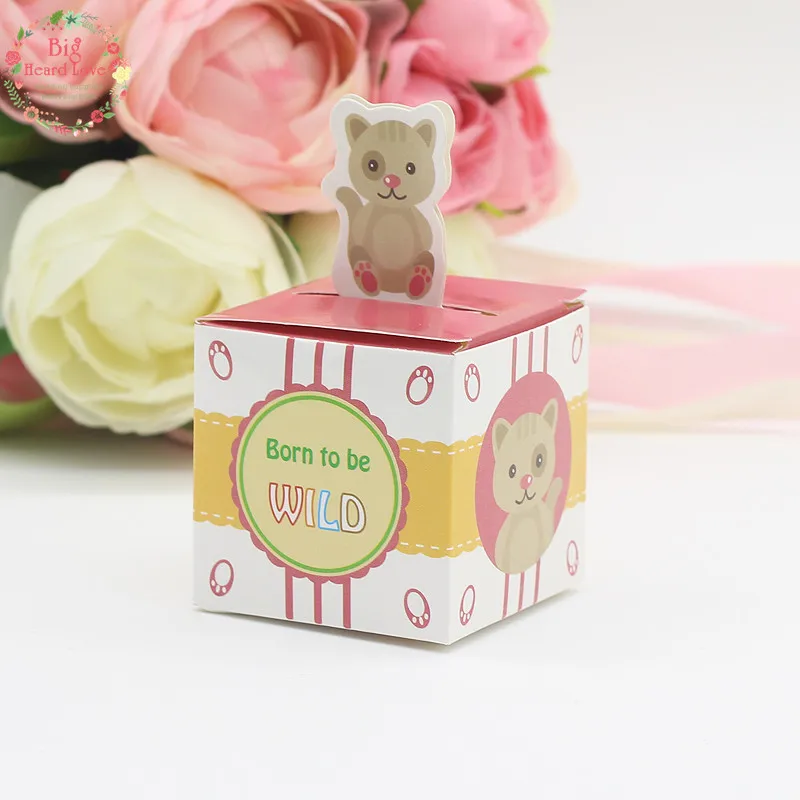 Big Heard Love 50 шт./лот, коробка для конфет в виде животных, Подарочная коробка для детского душа, Подарочная коробка для животных Safari, диких животных, вечерние и праздничные принадлежности - Цвет: rosy red cat
