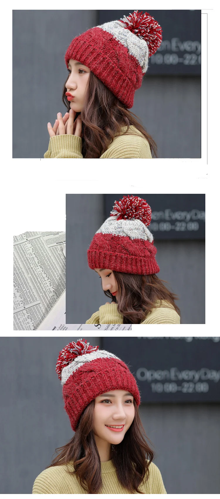 Модные шапочки Skullies для девочек, кепка, женская кепка с помпонами, женские плотные теплые шапочки Skullies, зимняя вязаная шапка для женщин
