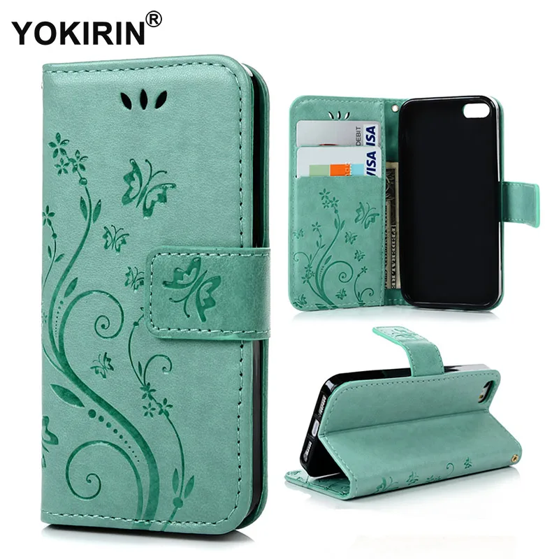 YOKIRIN Ретро кожа цветок Бабочка печать case для iphone 5 5S SE 5SE 6 S плюс Стенд бумажник