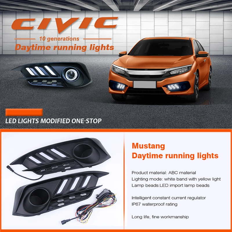 ROADOT стайлинга автомобилей drl комплект для Honda Civic 10th 2017 2016 дневные ходовые огни