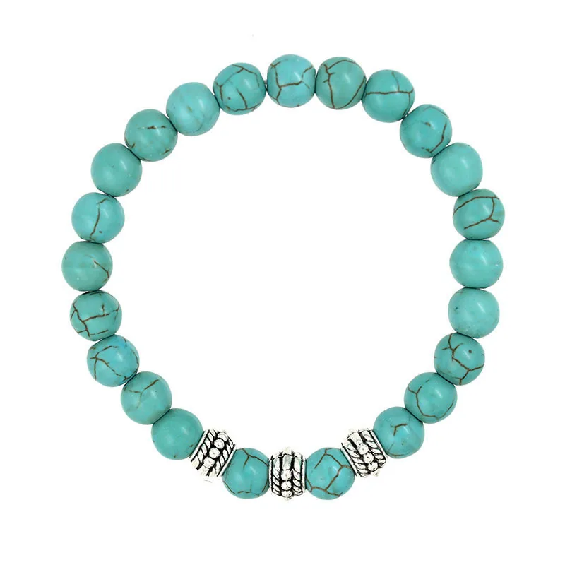 Высокое качество Зеленый натуральная бирюза камень браслет Homme Femme амулеты 8 мм