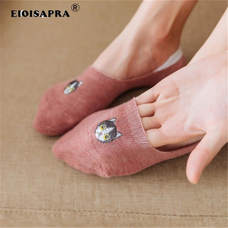 [EIOISAPRA] Милые низкие носки с вышивкой кота из мультфильма Женские Короткие