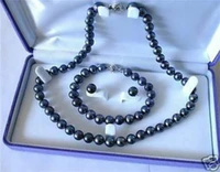 7 8mm black akoya cultured pearl necklace bracelet earring set 18 7 5 wholesale price does not include jewelry box