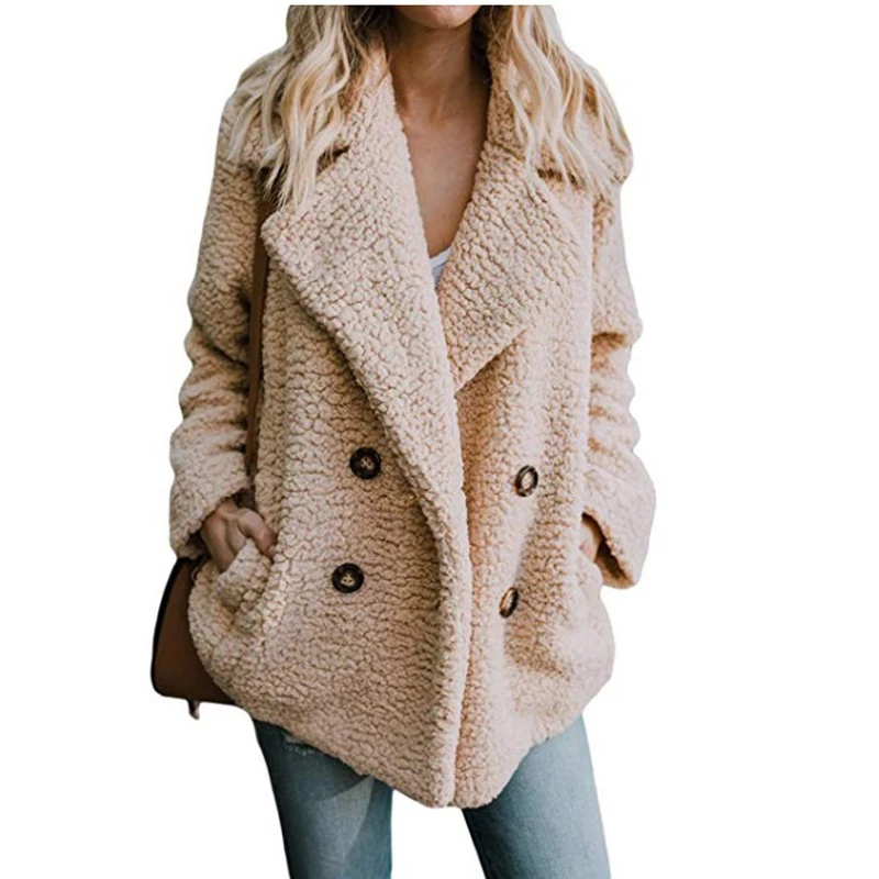2022 New Explosions Autumn and Winter Jacket Women Plush Button Lapel Pocket Temperament Simple Female W596 | Женская одежда