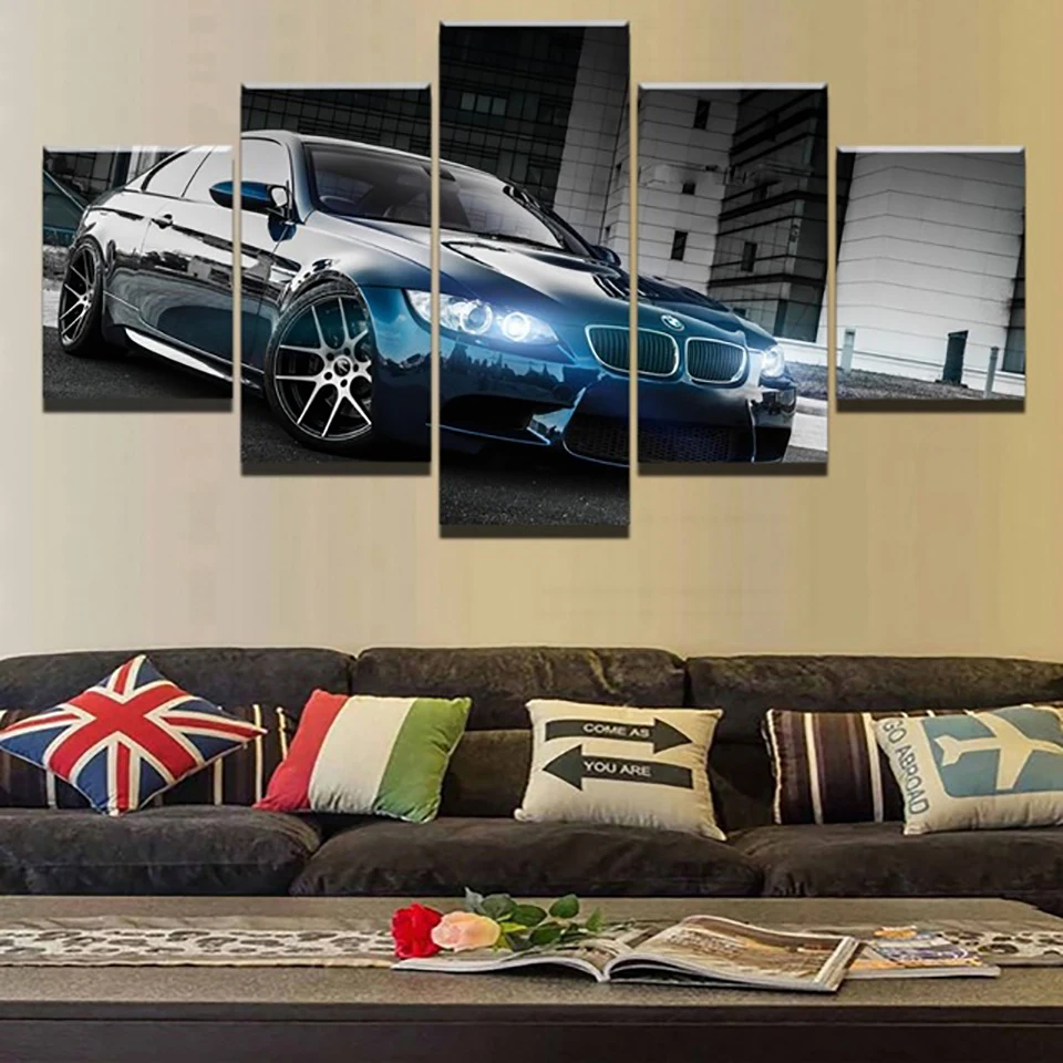 Постер с рисунком на холсте для домашнего декора 5 шт. HD Bmw M3 черные спортивные