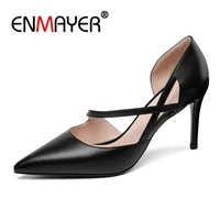 enmayer genuine leather pointed toe casual slip on women high heels sexy heels women shoes size 34 39 zyl2810