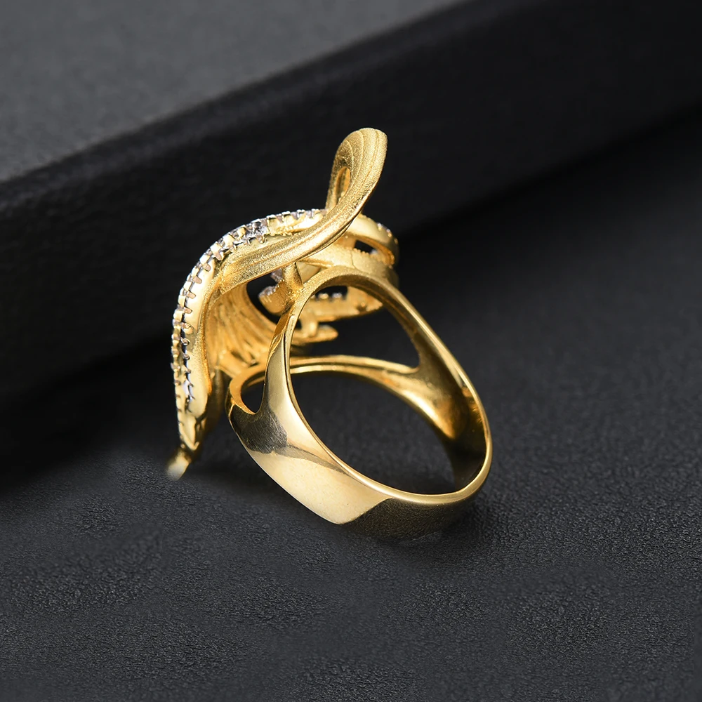 Женское кольцо с фианитом SISCATHY золотистое вечерние ЦО уникальным дизайном