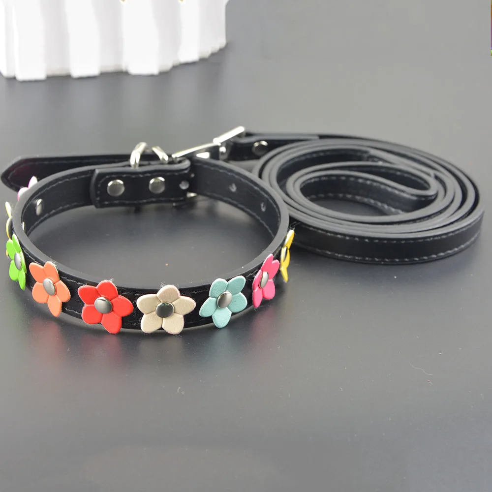 2 Sizes 6 Colors Small Dog Collar One Row Flower Studded Cat Puppy Leash Set | Дом и сад