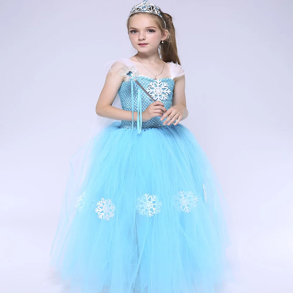 Blue Snow Queen Girls Elsa Dress Cosplay Princess Costume for Kids Froze Christmas Snowflake Party Tutu | Детская одежда и обувь