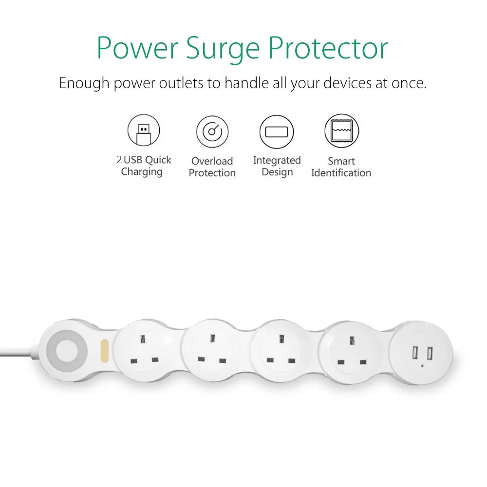 Удлинитель Wallpad с 2 USB-портами и выключателем 1 8 м | Обустройство дома