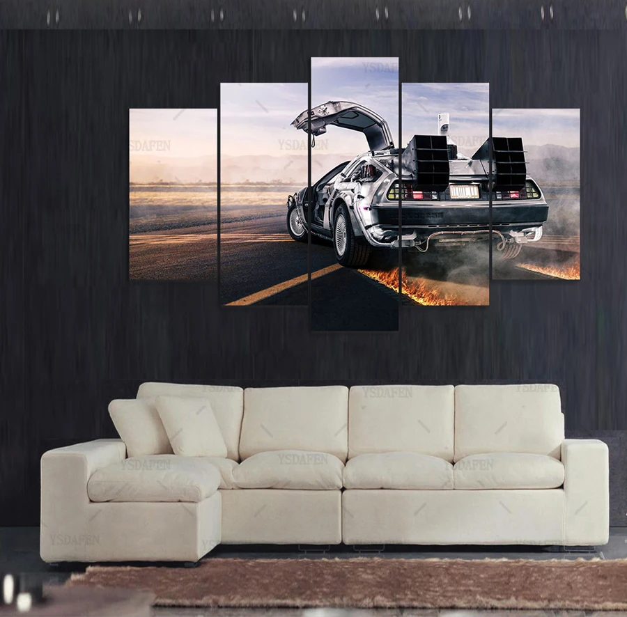 HD Печать 5 кусков холста стены искусства Delorean будущее печать картины современный декор дома гостиная.