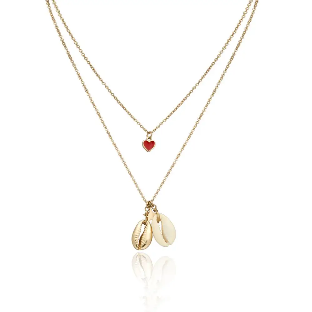 1 шт. женское Двухслойное ожерелье с кулоном в виде ракушки