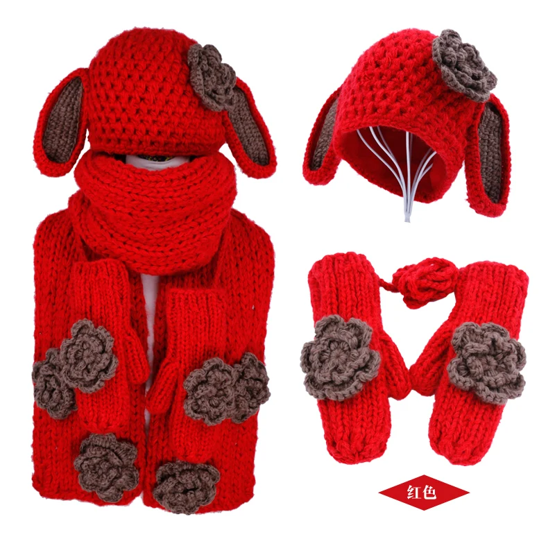 3 шт. детские вязаные шапки шарф и перчатки с ушками кролика|scarf glove|hat scarf glovesknitted hat
