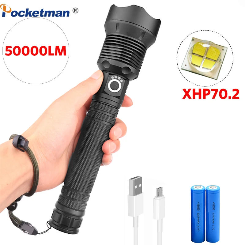 50000LM светодиодный фонарик XHP70 супер яркий фонарь USB Перезаряжаемый 45 Вт масштабируемый linterna светодиодный водонепроницаемый фонарик для кемпинга