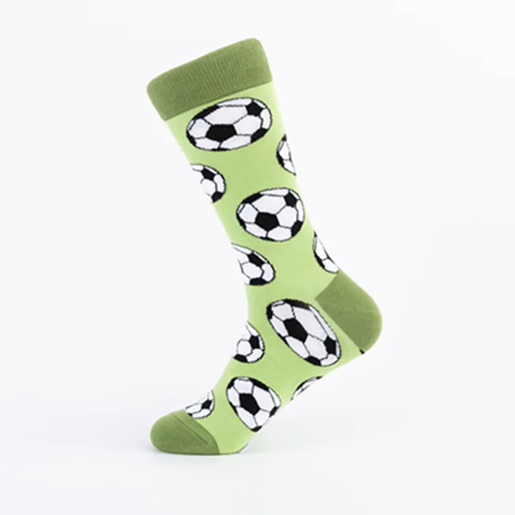 Green Base Football PEONFLY, новинка, Осень-зима, мужские носки, баскетбольные, футбольные, теннисные, спортивные, с рисунком мяча, счастливые носки, хлопок, Harajuku Sokken - Цвет: Green Base Football